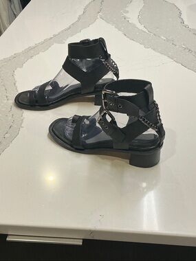 Topshop Black Strappy Sandals with Chain Detail Gently Worn EU39